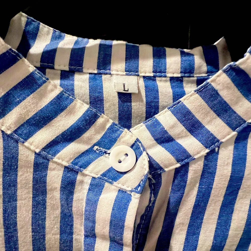 Striped Ruffle Button-Down Shirt - Picture 6 of 7